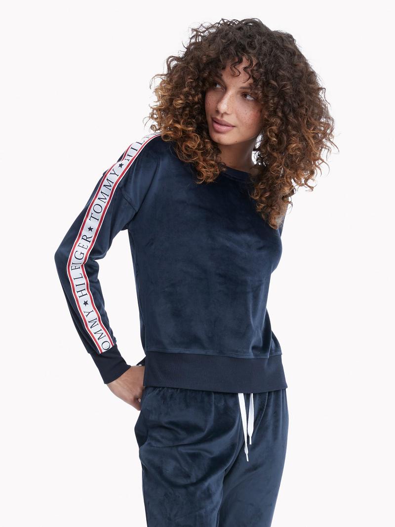 Női Tommy Hilfiger Logo Tape Fleece Sleep Set Hoodies Kék | HU 151KOR